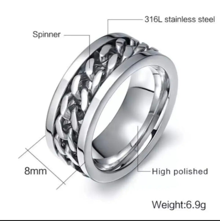 Stylish Men & Women Cuban Link Chain Spinner Ring and Bracelet Jewelry Sets Stainless Steel Reliever Gift Worry Accessories